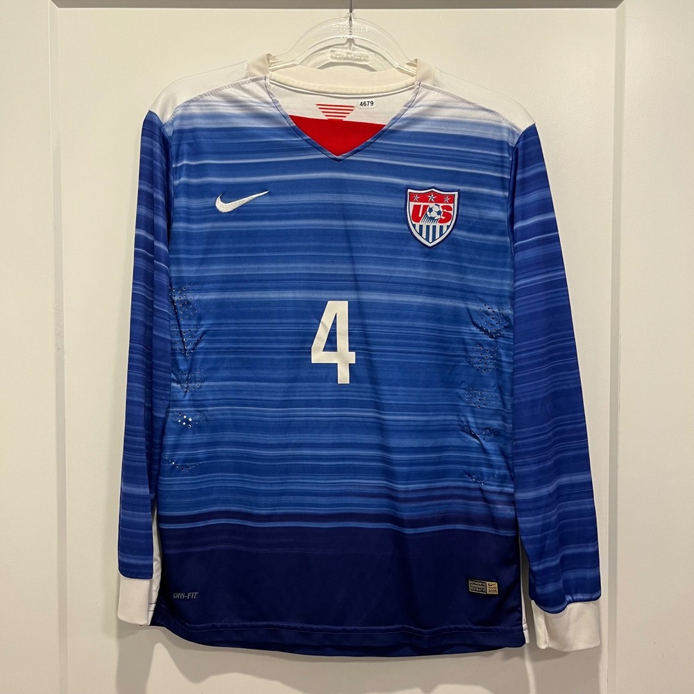 Nike USMNT Michael Bradley 4 Soccer Jersey Blue Gradient Long Sleeve Large